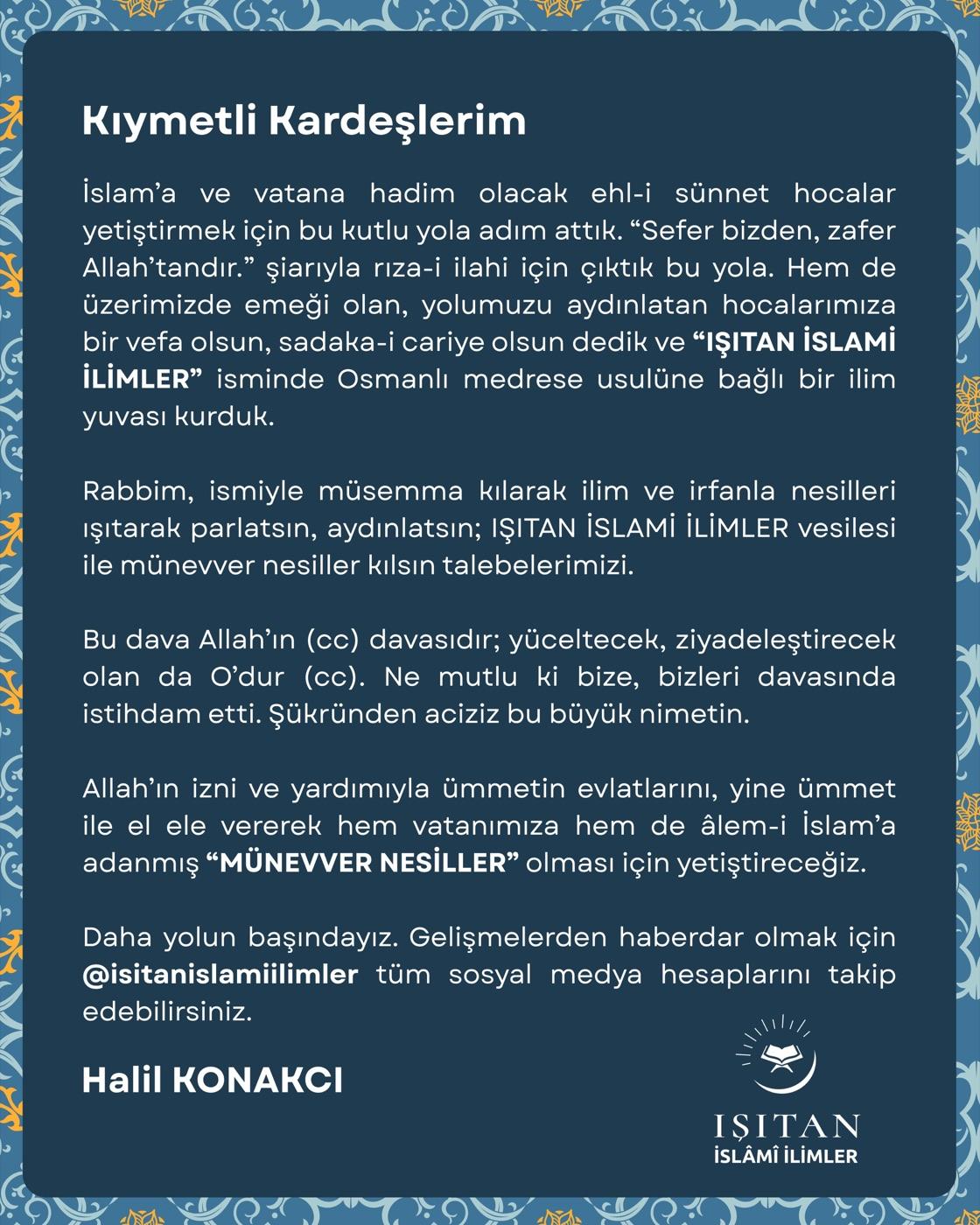 Işıtan İslami İlimler duyurular görseli 1